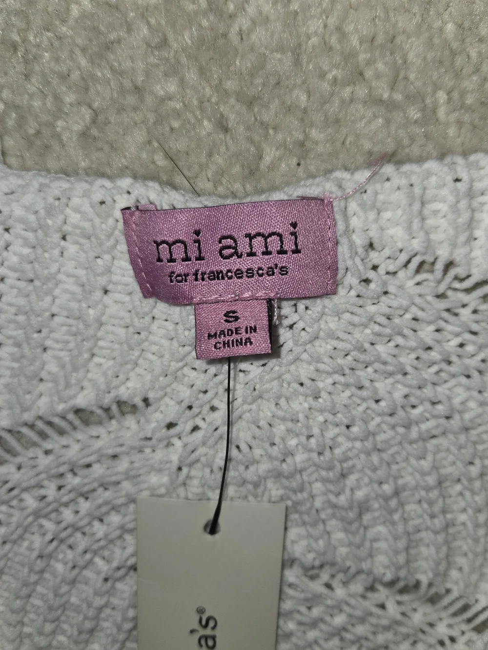 Francesca's Collections V-Neck Crochet Sweater in Cream, Sage & Olive NWT Size S - Picture 5 of 6